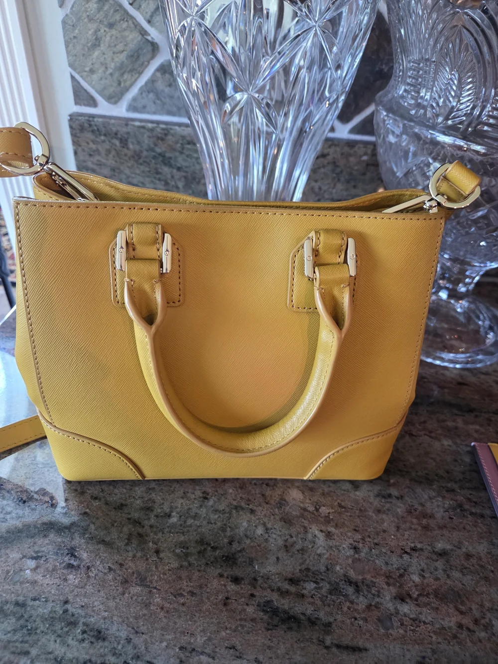 Tory Burch Yellow Leather Satchel with Two Cardholders